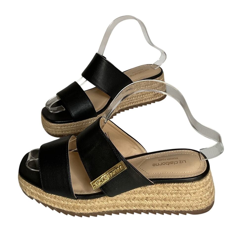 Liz Claiborne Black Espadrille Platform Sandals Size 6M Slide Wedge